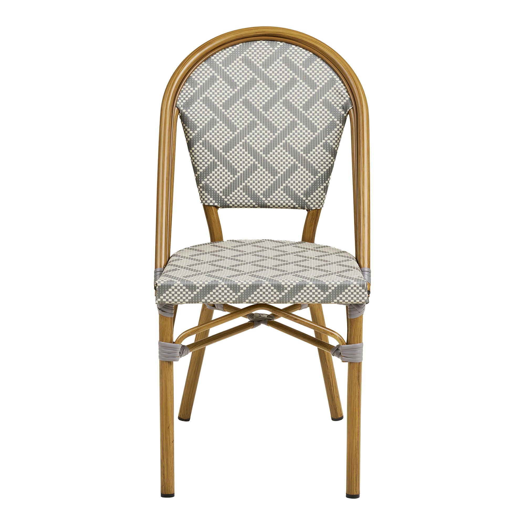 Chaise de salle à manger, blanche et grise, structure effet bambou