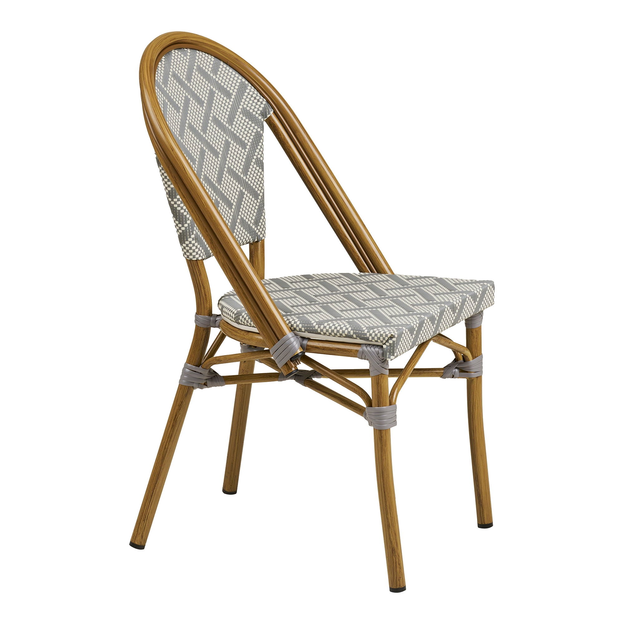 Chaise de salle à manger, blanche et grise, structure effet bambou