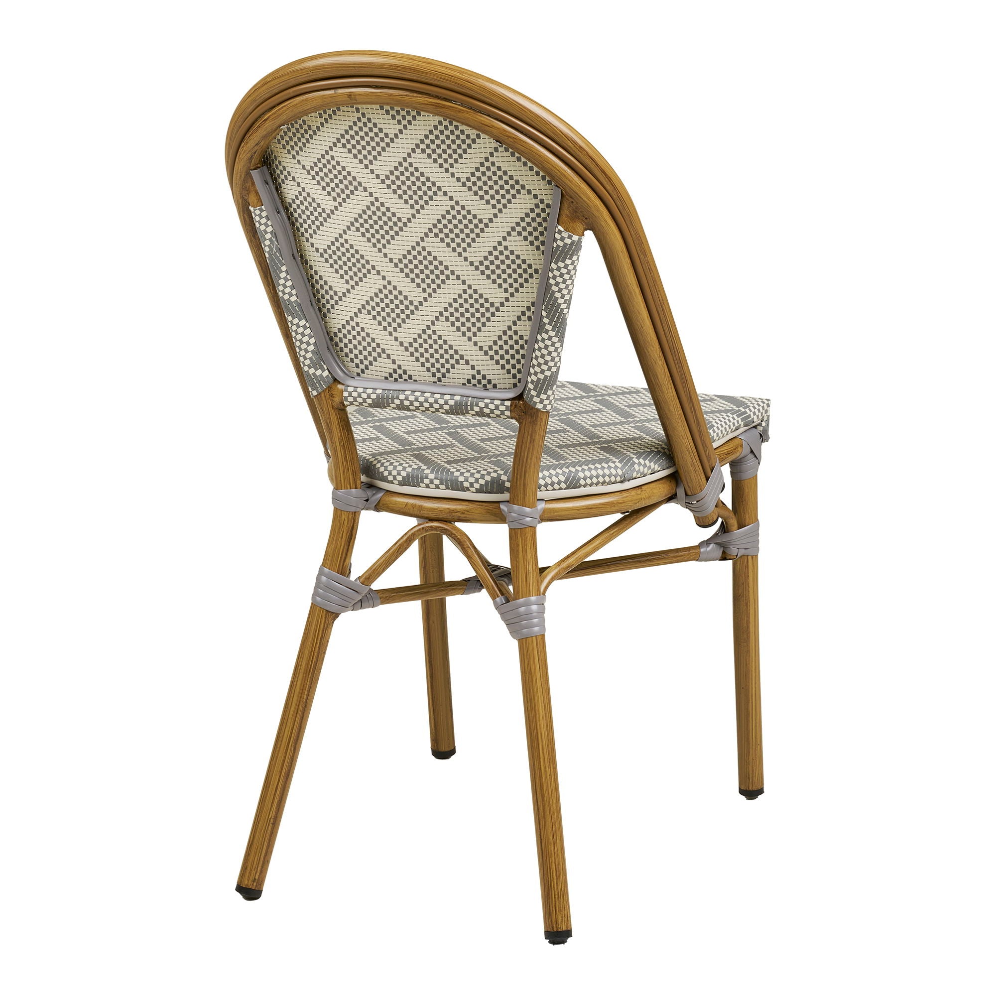 Chaise de salle à manger, blanche et grise, structure effet bambou