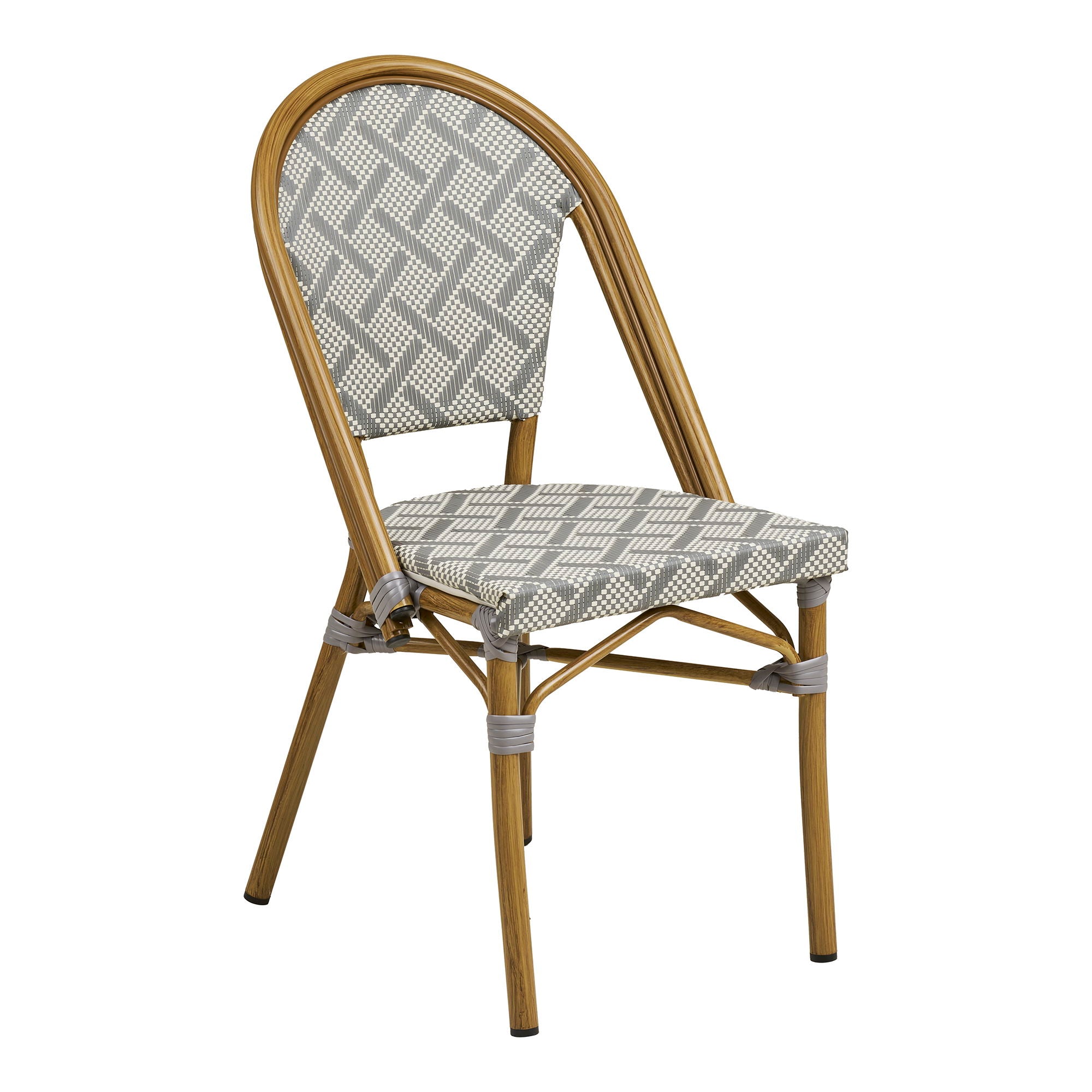 Chaise de salle à manger, blanche et grise, structure effet bambou